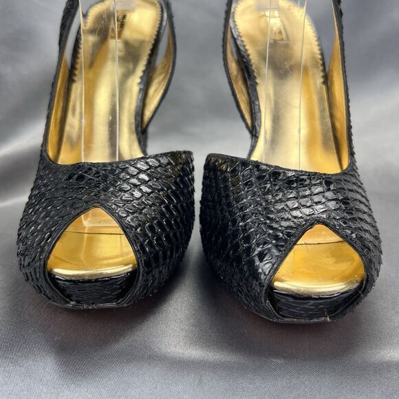 Report Signature Slingback 8.5 Snake Print Stiletto Leather Peep Toe Platform - Picture 7 of 17